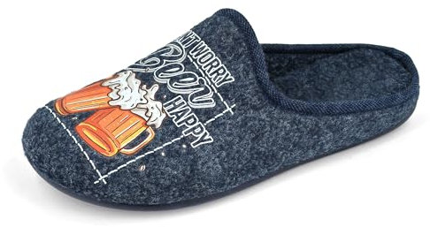JOMIX Pantofole Uomo Invernali Divertenti Calde Ciabatte Casa con Stampa Birra o Astronauta Suola Antiscivolo Morbide e Imbottite Regalo per Papà Marito o Amico MU2413 Blu Notte 44