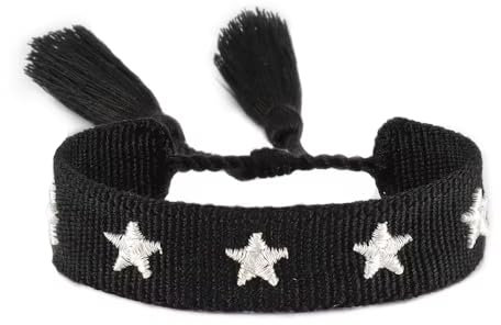 Generisch gewebtes Armband, Freundschaftsarmband, Webarmband, besticktes Armband (STERNCHEN schwarz)