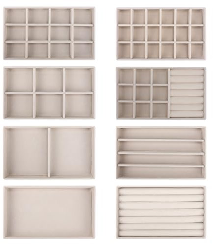 EXLECO 8 Pcs Organizador de Joyería de Terciopelo con Cajones, Bandejas Apilables Extraíbles para Pendientes Anillos Pulseras y Collares, Beige