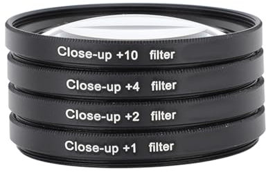 4 in 1 Close Up Filter Kit, 1 +1 +2 +4 +10 Macro Lens Filter Optical Glass Close Up Lens Filter Kit with Storage Pouch for DSLR Camera (49mm)