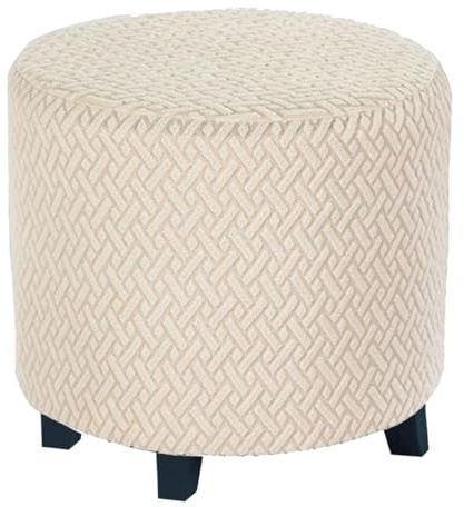 HHONGWYT Fußhocker Bezug rund 45x36cm Sitzhocker Bezug Elastisch Husse für Sofa Fußbank Jacquard Überzug für Ottomane Husse Hocker Fußschemel Ottomane Schonbezug Sofabezug,Beige,customsize