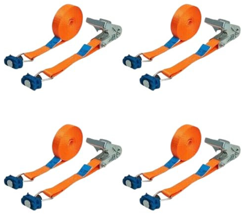 LOADCARE 4er Set 4m Zweiteiliger Ratschenzurrgurt Spanngurt mit Ratsche für Airlineschiene Zurrschiene 500daN (orange)