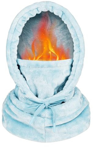 JFAN Wintermütze für Damen Schal MüTZE Set Warme Plüsch-Mütze Hoodie Mütze Kapuzenschal Wintermütze Verstellbar Hellblau