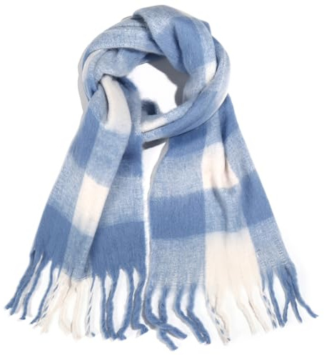XYNAME Dicker Winterschal für Damen, dicke Decke, mehrfarbig, kariert, Bufanda, blau / weiß, Large