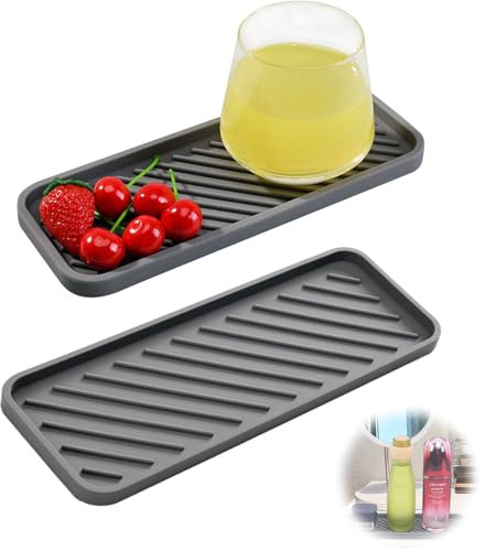 Gurfzcyuoo Non Slip Soap Dispenser Tray, 2PCS Sink Tray for Kitchen Silicone Organizer Trays, Sponge Soap Dish for Bathroom Counter Storage Trays for Dish Brush, Sink Mat Silicone Kitchen Drying Mat