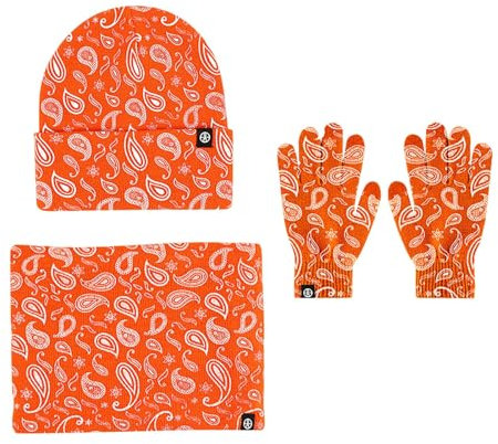 WKAYsIV Mütze Und Schal Damen Set Gelb niedlich, einfarbig, für Kinder, zum Warmhalten, Lederetikett, Mütze, Schal, Handschuh-Set Grobstrick Mütze Damen (Orange, One Size)