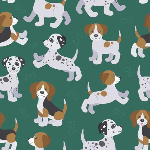 CRE8TIVE Green Cute Dog Wallpaper Puppy Animal Wallpaper for Bedroom Peel and Stick Removable Emerald Green Contact Paper Self Adhesive Nursery Wall Paper Bathroom Cupboard 30.5cm x 300cm