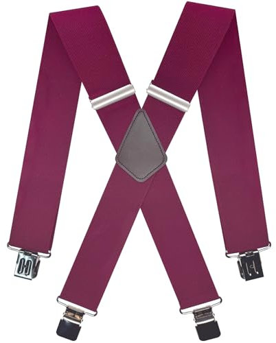 Hosenträger Herren Breit und Stark, Extra Starke Clips, Breite 5 cm, Einstellbare Elastische Träger in X-Form, Geeignet für Männerund Frauen, Robust und Vielseitig für Beruf, Freizeit,Weinrot