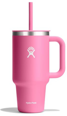 Hydro Flask 32 Oz Travel Tumbler with Handle, Lid and Straw - Insulated Stainless Steel in Camellia