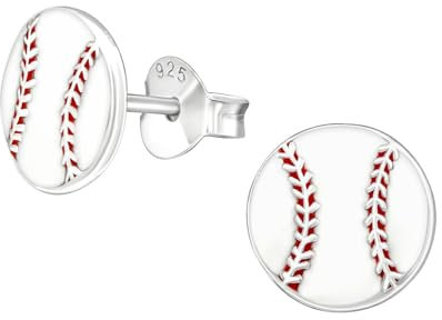 Monkimau Baseball Kinder Ohrringe | 925 Silber | Mädchen Ohrstecker Schmuck | Hypoallergen & Nickelfrei | Kinderohrringe Geschenkidee