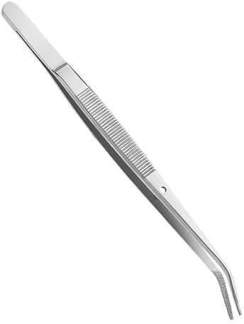 Stainless Steel Tweezers With Curved Pointed Serrated Tip - Multipurpose Universal Bent Tip for Sewing Machine and Daily Garden Tool