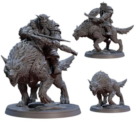 TYL | Orr'ug Wolf Riders | Gray Unpainted Miniature Fantasy Miniatures for War Gaming, RPG 50mm - Scale Figures, Detailed Tabletop Boardgame Accessories, Realistic 3D Miniature (B)