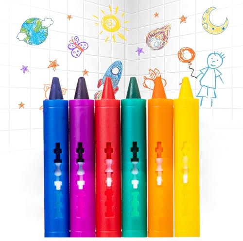 Badewannenstifte für Kinder, 6 Stück Badefarben, farbenfrohes Badespielzeug, praktische Badekreide malt auf Fliesen und Keramik, leicht zu reinigen, für Keramikoberflächen, mehrfarbig, 6 Farben