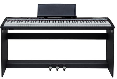 keymaXX Digital Piano 88 Tasten, leicht gewichtet, 128 Stimmen, Metronom, Dual/Split-Mode, Hall/Chorus Effekte, USB MIDI, inkl. Ständer & Pedal, Schwarz, ideal für Einsteiger & Fortgeschrittene
