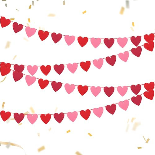 Sliverdew 4 Stück Girlande Herzen, Herz Girlande Rosa Deko, Hochzeitsgirlande, Herzen Roter Filz Girlande, Hängend Herzgirlande für Hochzeiten Valentinstag Geburtstagsfeiern