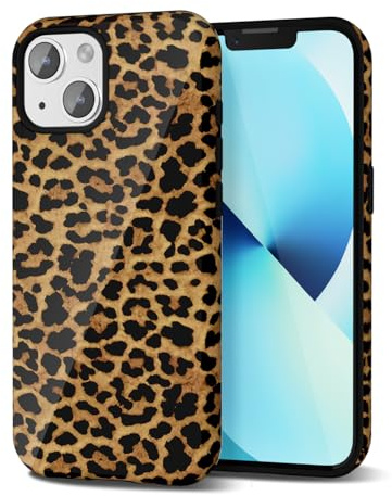 Svanove Cheetah Print Phone Case for iPhone 13 Mini/ 12 Mini, Girly Cute Leopard Case for Women, Luxury Trendy Retro Animal Print Design, Aesthetic Pattern Hard Shell Plastic Cover, Brown Fall