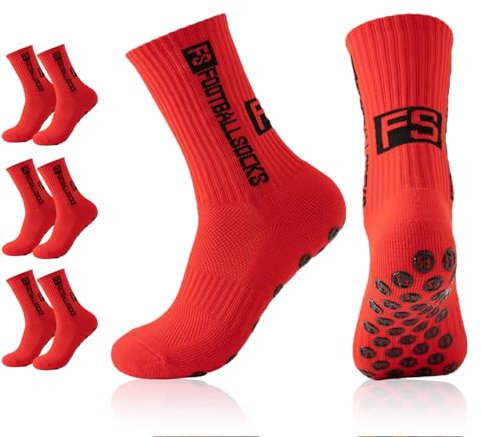 3 Paare Fußballsocken, Grip socken fussball (39-46)- Anti-Rutsch Grip für Herren & Damen - Sport Socken für Fußball, Basketball (DE/NL/SE/PL, Numerisch, 39, 46, Regular, Regular, 3, Rot)