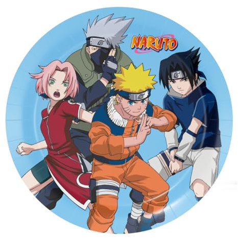FIESTORA, Naruto Lot de 8 assiettes en carton jetables et solides pour fête d'anniversaire 18 cm
