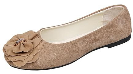 Women's Ballet Flats, Elegant Flat Shoes with Flowers, Faux Suede, Classic Evening Shoes, Non-Slip Ballet Pumps, Wedding Shoes, Soft Sole, Loafer, Foldable Ballerina for Everyday, Going Out, khaki, 9