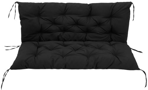 Warmiehomy 2/3 Seater Patio Swing Cushion with Backrest, Waterproof Garden Bench Cushion with Back, 150x100x8cm Comfortable Outdoor Bench Seat Cushion with Non-Slip Straps for Canopy Furniture, Black