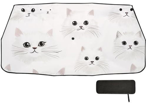 Parasol plegable para parabrisas de coche, diseño de gato blanco, plegable, protector solar para carros