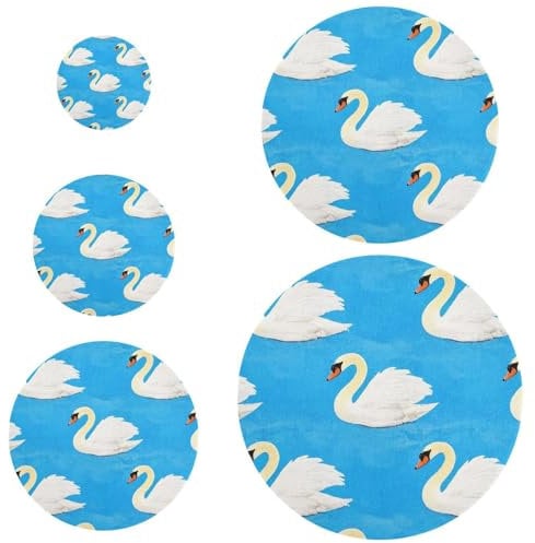 Chinese Ink Painting Goose White Swan 5 Pcs plastic bowl covers washable in 5 Size Food Storage Bowl Covers for fridge&camp&kitchen