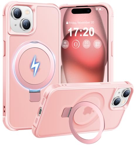 BENTIACC Hülle für iPhone 15 mit Magnet Ständer, Pink | 120° Öffnungsbereich, Mil-Grade Drop Shockproof, Kratzfeste Fingerabdruck Rutschfest Handyhülle, Die Hände frei habe