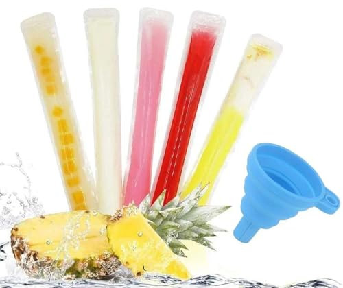 100PCS Bolsas Paleta Hielo con 1 Embudo, Bolsas para Helados, Bolsa de Molde Para Paletas para Paletas de Hielo,Bolsas para Moldes de Helado con Para Yogur, Helado, Jugo