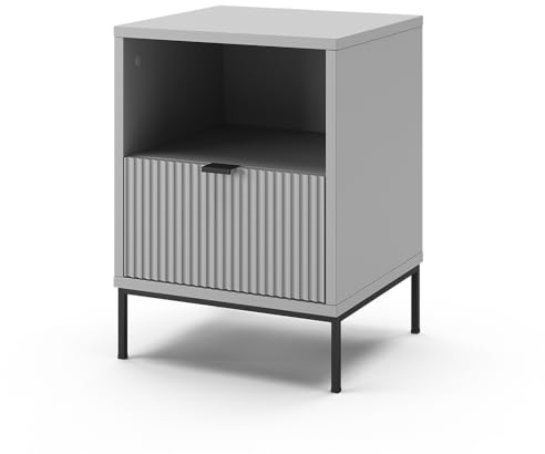 Vicco Nachttisch Eliza, Grau, 40 x 55 cm | mit 1 Schublade, nutzbar als Ablagefläche neben Bett oder Sofa