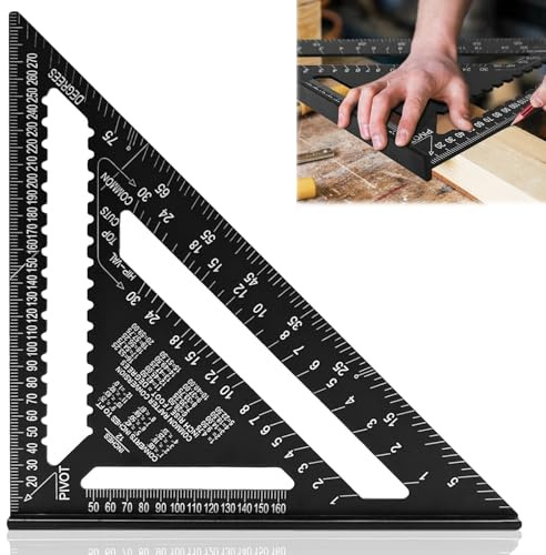 Snickerifyrkanter, aluminiumlinjal för träbearbetning, 30,48 cm metrisk rät vinkel triangellinjal, lämplig för träbearbetning, bygggradskivor och markeringsverktyg