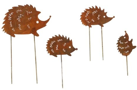 MOTHNUR 4pcs Iron Garden Hedgehog Figurines Stake for Bonsai Planters Small Hedgehog Ornament Micro Landscape Potted Plant Decoration Outdoor Garden Accessories
