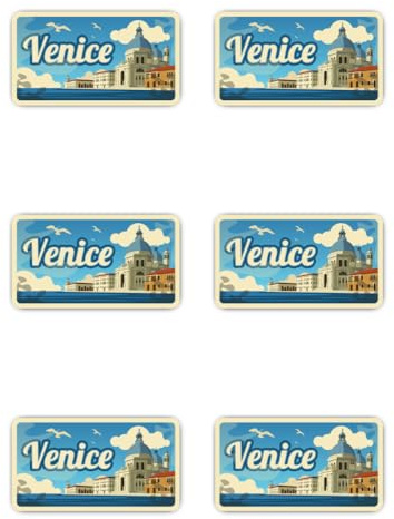 Aufkleber: 50 mm, 6 Stück - Reiseaufkleber Set Vinyl 6er 50 mm 5 cm Venedig Italien Retro Motiv Schriftzug Venice wasserfest Koffer Laptop Auto