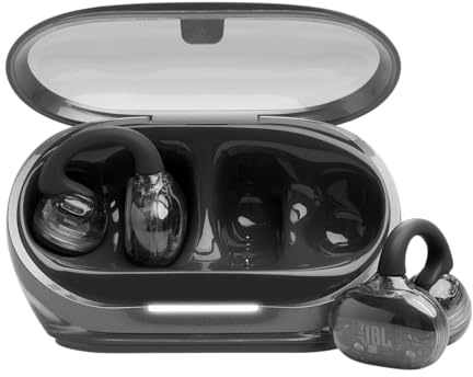 JBL Soundgear Clips Cuffie Open-Ear True Wireless, SonicArc Design, fino a 32 Ore di Autonomia, 4 Microfoni Beamforming, Resistenti ad Acqua e Polvere IP54, Tecnologia JBL OpenSound, Ghost Black