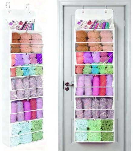 Hanging Yarn Storage Organiser, Foldable Dust-Proof Knitting Organizer | with 6 Clear Zipper Closure Compartments for Yarn Crochet Hooks Dolls Towels