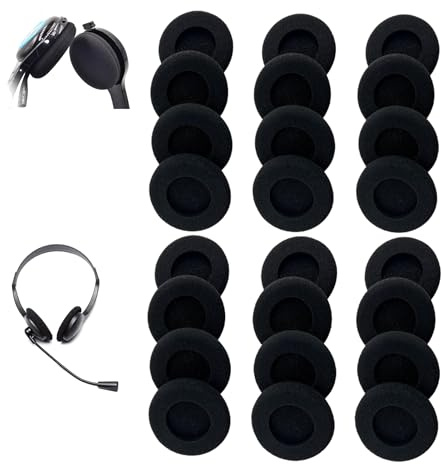 24 Pack 55MM Black Headphone Earpads Replacement Cushions | Soft Headset Ear Covers & Cushions, Universal Fit for Office Telephone Headsets, Daily Use & Maintenance