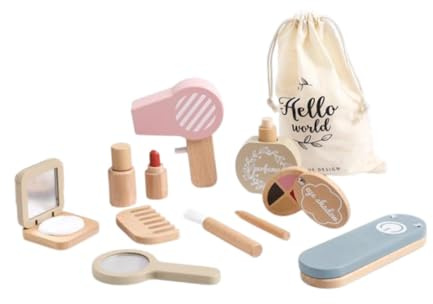 Ailan Schminktisch Spielset mit Holzschminkset – Geschenk für kleine Mädchen, fördert Kreativität und Für Fantasie – Holz Spielzeug Schminkset für Kinder