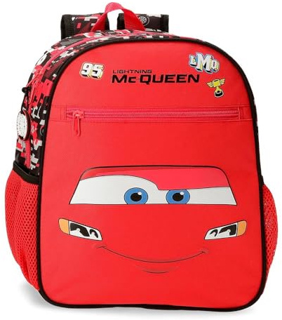 Disney Cars McQueen Kinder‑Rucksack, Schulrucksack aus Polyester, seitliche Taschen, breite verstellbare Schultergurte, Joumma Bags