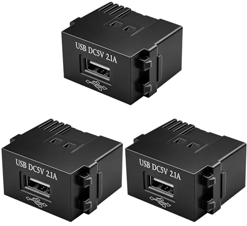 Behogan 3 módulos de alimentación USB: enchufe de 220 V a transformador de 5 V, enchufe de carga USB de 2,1 A, adaptador de conmutación para teléfonos inteligentes y dispositivos US-B (negro)