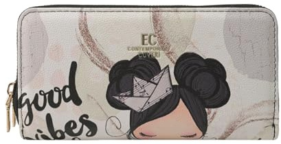 EC Contemporary Coveri Portafoglio Donna in PU, Con Cerniera Zip Around, Grafica Artistica Con Scatola Regalo
