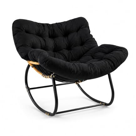 GREENSAPPIRE Übergroßer Outdoor Schaukelstuhl mit Dickem Sitzkissen Schwarz | Breiter Outdoor Schaukelsessel mit Ergonomischer Wippfunktion und Dickem Kissen, Ideal für Terrasse, Garten und Wohnzimmer.