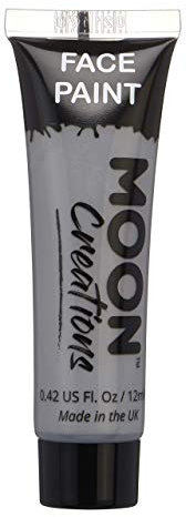 Moon Creations Tubos de pintura facial y corporal | Sin escamas | Sin crueldad | Pintura facial para niños, adultos, disfraces, festivales, Halloween Gris 12ml