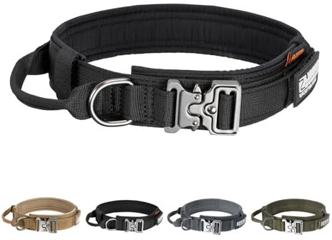 EXCELLENT ELITE SPANKER Taktisches Hundehalsband Nylon Verstellbares Trainingshalsband Heavy Duty Metallschnalle mit Kontrollgriff für mittlere und große Hunde mit Patches(BLK-M)