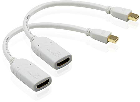 Cablesson 2 Pack Mini Display Port to HDMI Converter Video Cable Male to Female - 3D with Audio - Thunderbolt Mini DP to HDMI Adapter for iMac, MacBook Pro, MacBook Air, Mac mini, Microsoft Surface