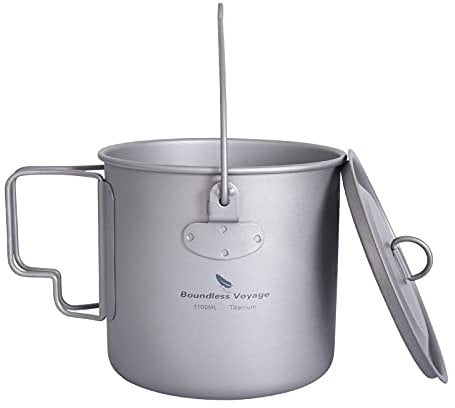 Boundless Voyage Outdoor 1100ml Titantopf mit Deckel Folding Bail Griff Camping Wandern Picknick Ultraleicht tragbare Wasserflasche Tasse Becher Spork Set