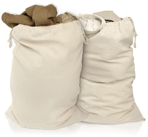 Bolsa de lavandería, 2 juegos, 50 x 75 cm, hecha de 100% algodón, bolsa de lavandería extra grande para trabajo pesado, duradera, recolector de ropa de viaje, caja de lavandería reutilizable