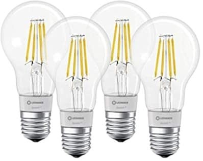 LEDVANCE LED lamp , Base: E27 , Warm White , 2700 K , 5.50 W , replacement for 50 W Incandescent bulb , SMART+ Filament Classic Dimmable [Energy efficiency class [AGGR] A++](pack of 4)