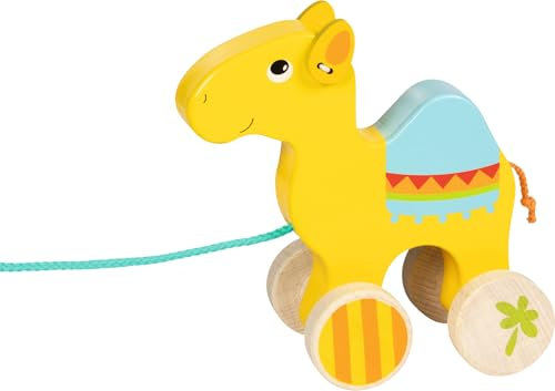goki 54886 - Ziehtier Dromedar aus Holz, Nachzieh-Spielzeug mit Tiermotiv, Lernspielzeug inkl. Schnur, Babyspielzeug fördert Koordination und Motorik, 17cm x 7cm x 15cm, ab 1 Jahr