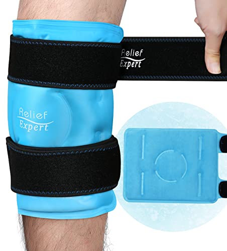 Relief Expert Bolsa de hielo para rodilla que envuelve toda la rodilla, bolsa de hielo grande para calmar las piernas, envolturas de hielo reutilizables con compresa fría para relajación muscular