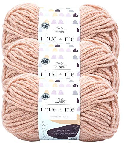 Lion Brand Hue + Me Garn zum Stricken, Häkeln und Basteln, sperrig und dick, weiches Acryl- und Wollgarn, Rosenwasser (3er-Pack)