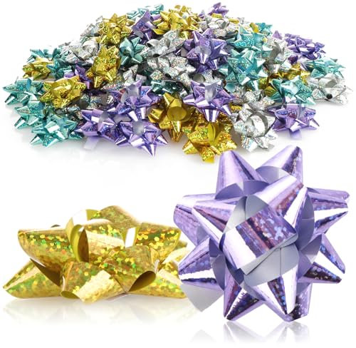 COM-FOUR® 100x Geschenkschleife in tollen Farben - selbstklebende Fertigschleife mit Glitzer zur Dekoration von Geschenken zu Weihnachten und Hochzeiten (100 Stück - Glitzer - 4 Farben)